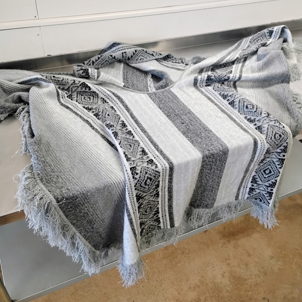 Gray Native Patterned Soft Hooded Poncho - image 4